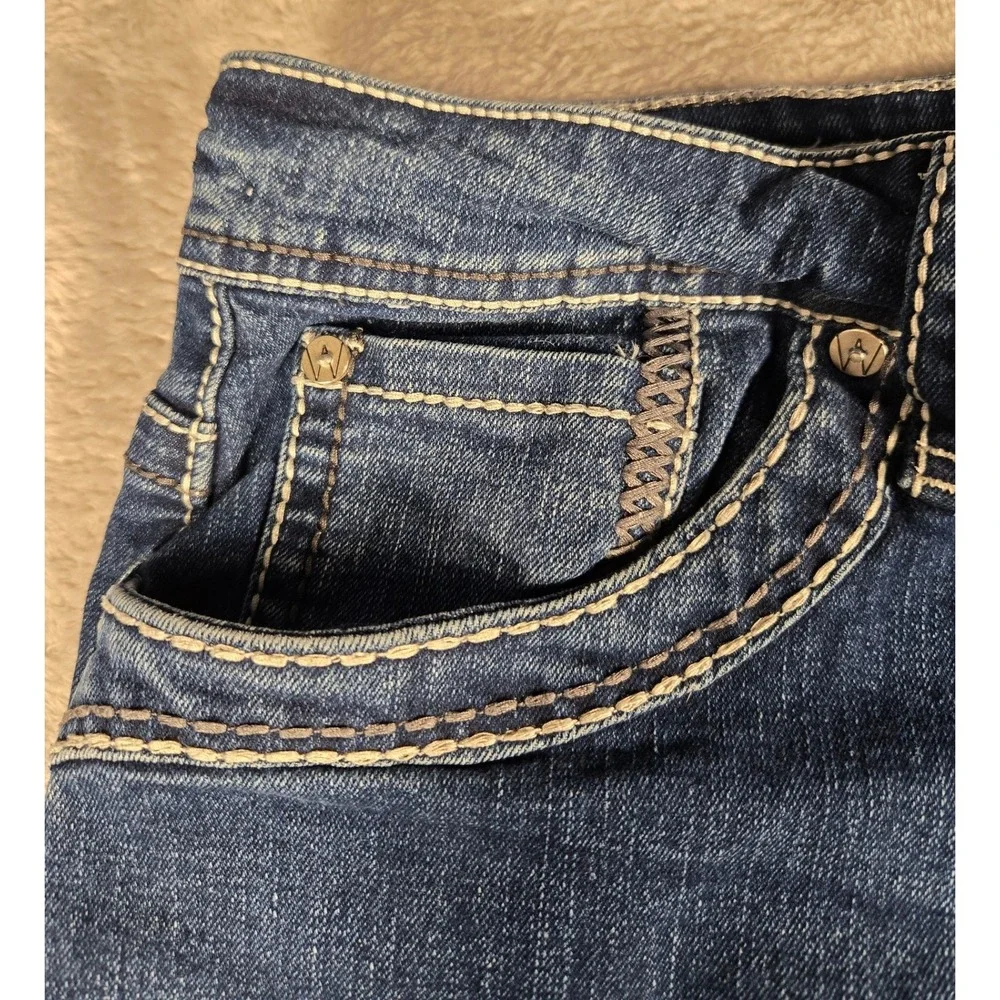 Western Bull Mens Straight Fit Jeans Dark Wash Horseshoe Embroidery 36x30 Blue